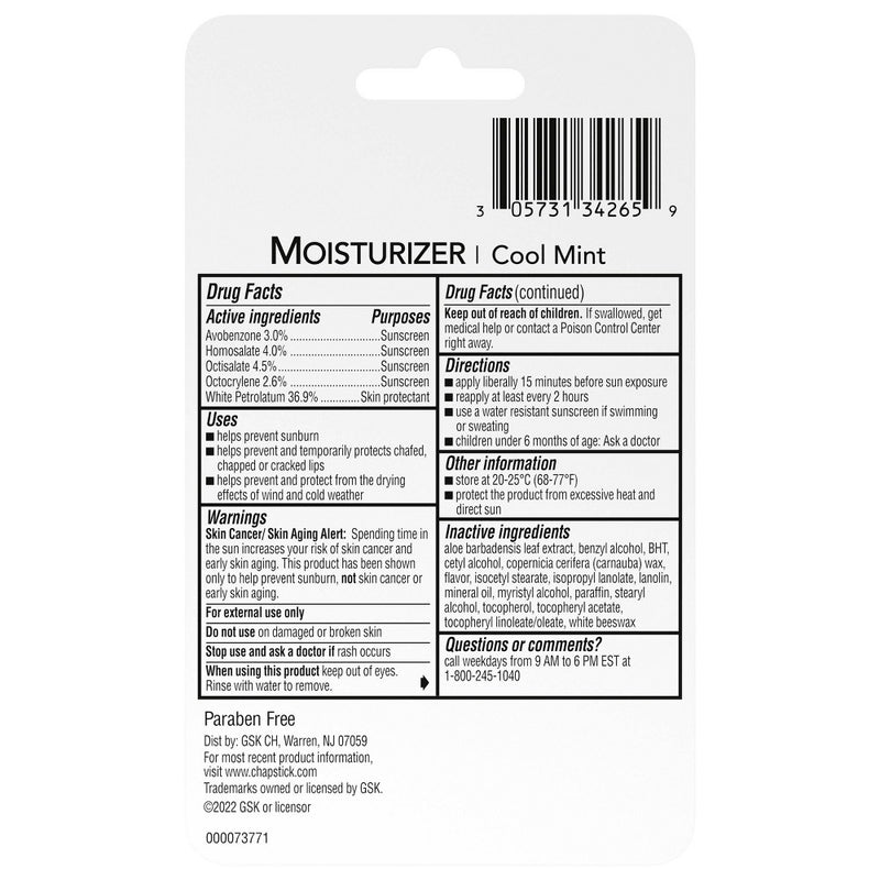 Chapstick Moisturizer Lip Balm - Cool Mint with SPF 12 - 3ct/0.45oz