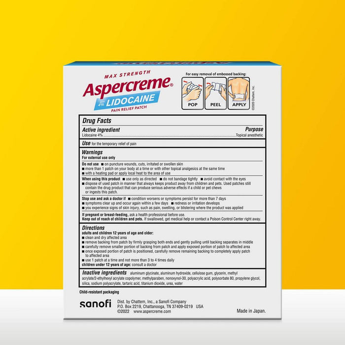 Aspercreme 4% Lidocaine Odor Free Pain Relief Patch - 5ct