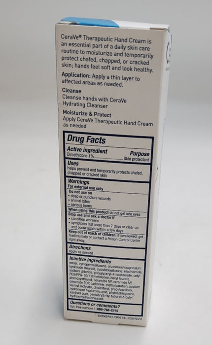CeraVe Therapeutic Hand Cream for Dry Cracked Hands Unscented - 3oz EXP:12/2026