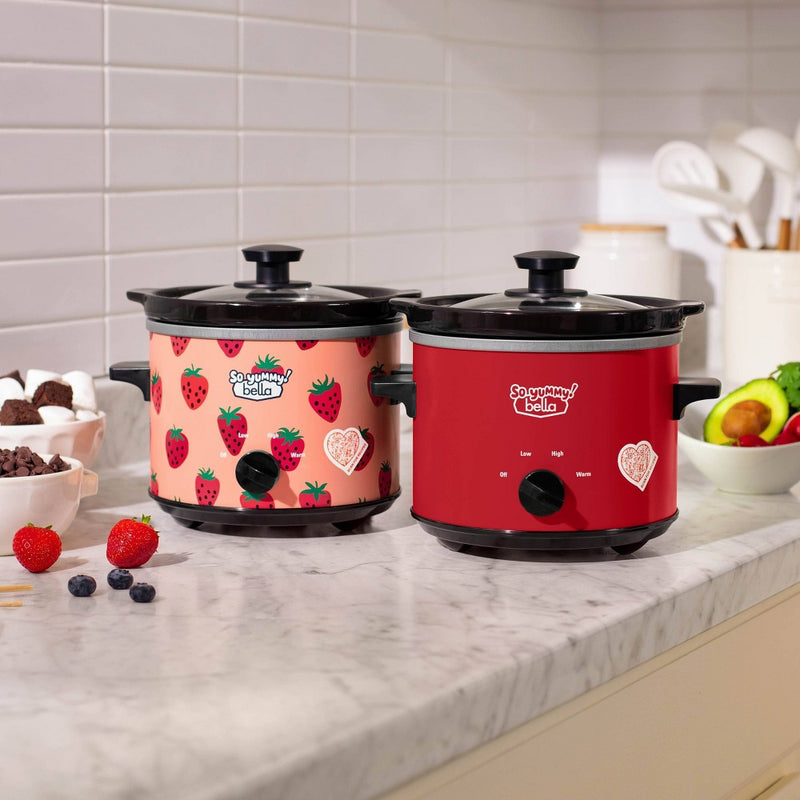 So Yummy by bella 2.0qt Twin Set Slow Cooker Red and Strawberry Pattern