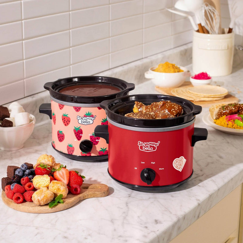 So Yummy by bella 2.0qt Twin Set Slow Cooker Red and Strawberry Pattern