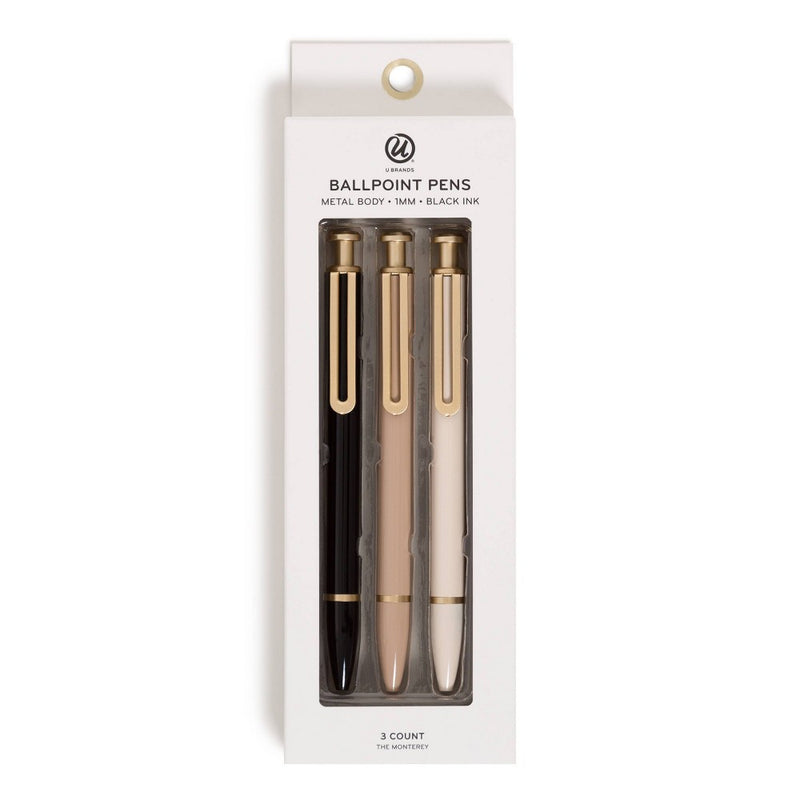 U Brands 3ct Monterey Ballpoint Pens Classic 1.0mm Black Ink
