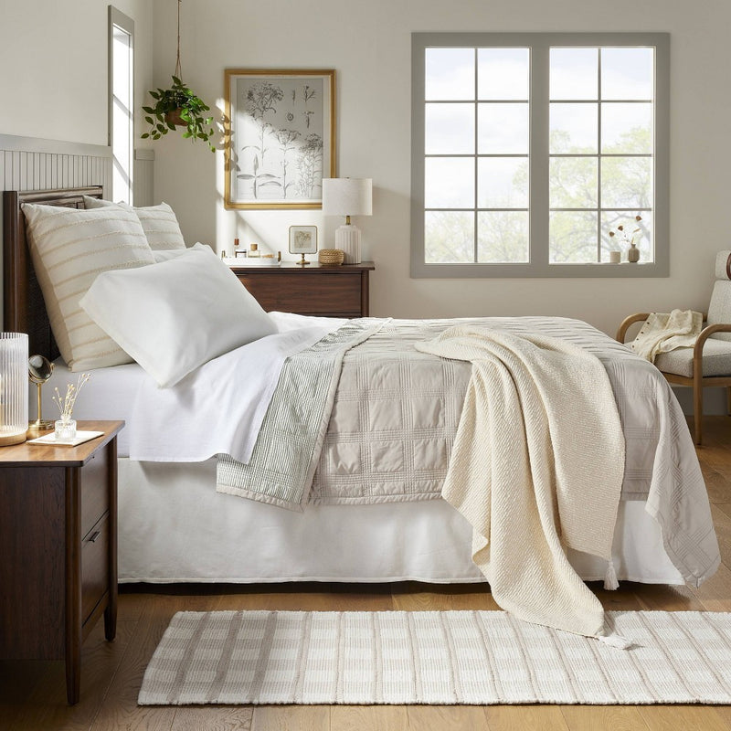 26"x26" Tufted Rib Stripe Euro Bed Pillow Cream/Natural - Hearth & Hand with Magnolia (LOCAL PICKUP ONLY)