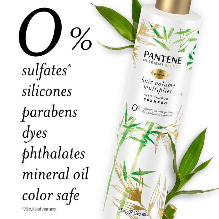 Pantene Nutrient Blends Silicone Free Bamboo Shampoo, Volume Multiplier for Fine Thin Hair - 9.6 fl oz