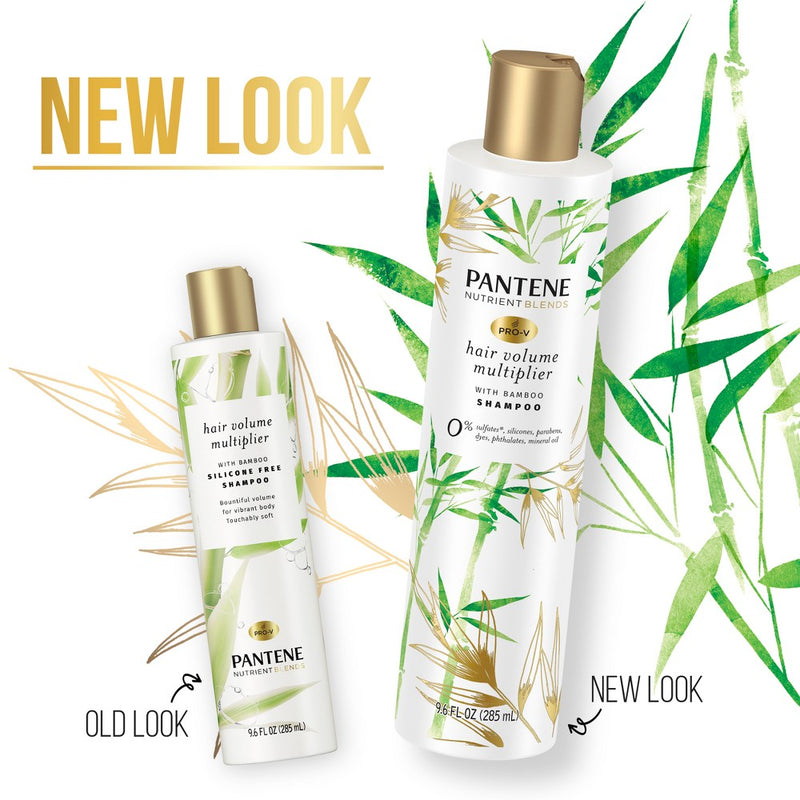 Pantene Nutrient Blends Silicone Free Bamboo Shampoo, Volume Multiplier for Fine Thin Hair - 9.6 fl oz