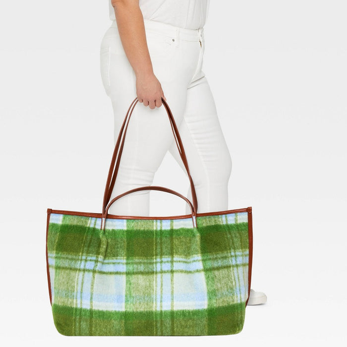 Plaid Craft Tote Handbag - Universal Thread Green