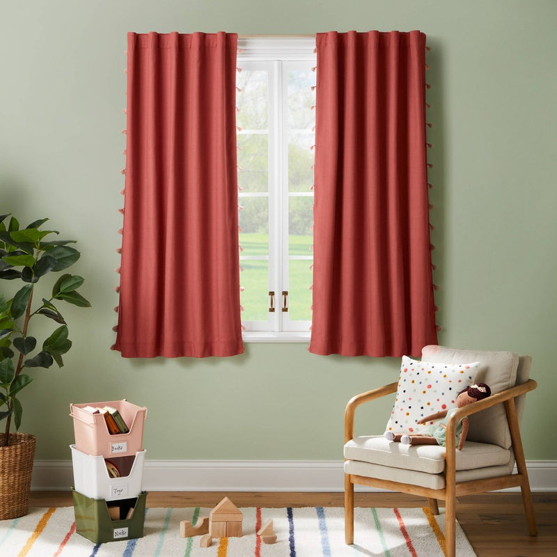 63" Blackout Tassel Kids' Curtain Panel Rose Pink - Pillowfort