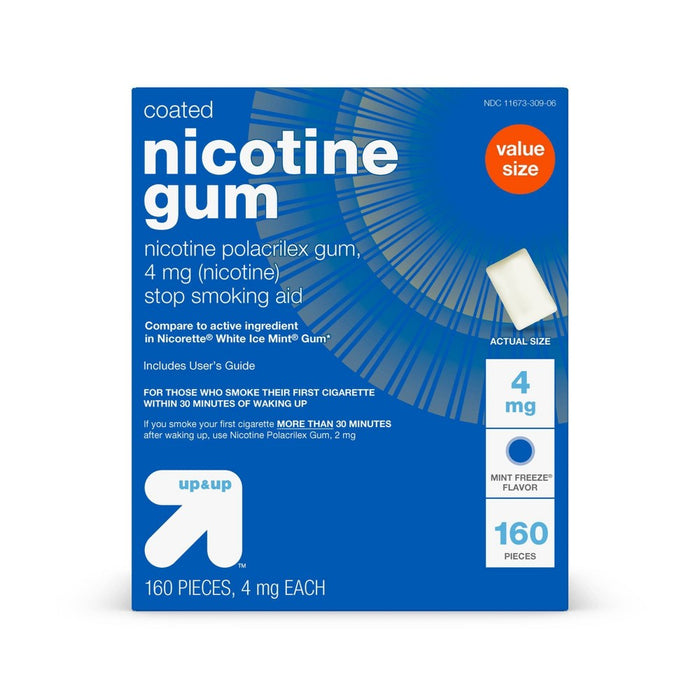 Coated Nicotine 4mg Gum Stop Smoking Aid - Mint Freeze - 160ct - up & up