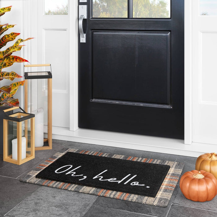 1'6"x2'6" Oh Hello Doormat Black - Threshold (LOCAL PICKUP ONLY)