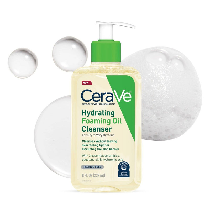 CeraVe Hydrating Foaming Cleansing Oil Face Wash with Squalane Oil, Triglyceride and Hyaluronic Acid For Dry to Very Dry Skin - 8 fl oz