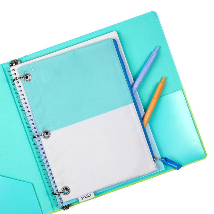Single Zipper Pencil Case Case Aqua Color Block - Yoobi