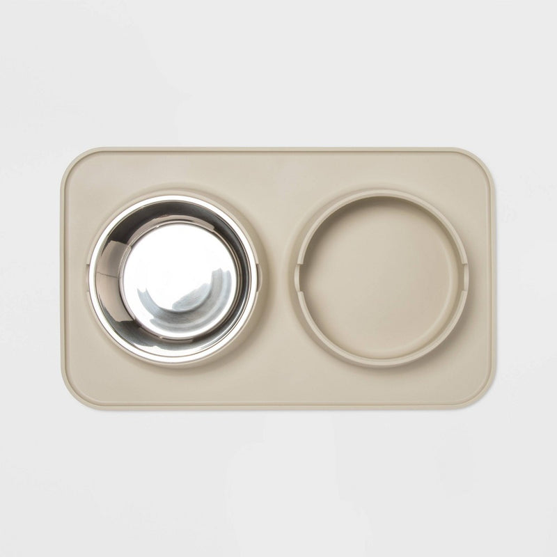 Silicone Pet Mat + Stainless Steel Double Diner - 3.5 Cups - Boots & Barkley