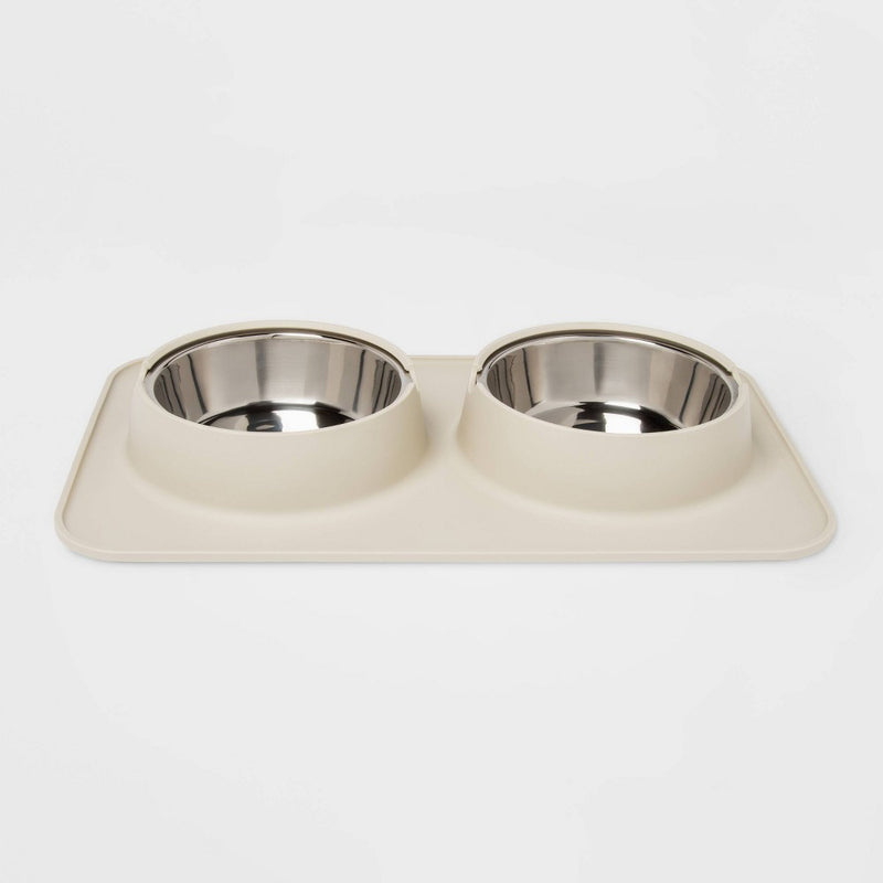 Silicone Pet Mat + Stainless Steel Double Diner - 3.5 Cups - Boots & Barkley