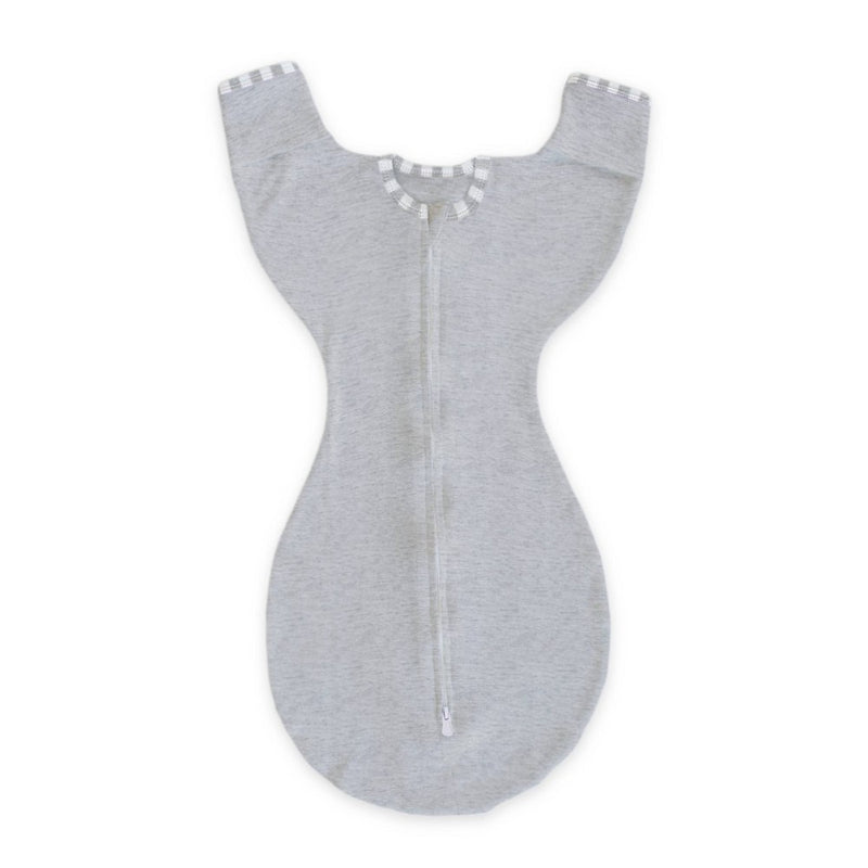 Transitional Swaddle Sack with Arms Up Half-Length Sleeves and Mitten Cuffs Wearable Blanket - Heathered Gray with Stripe Trim 0-3 Months