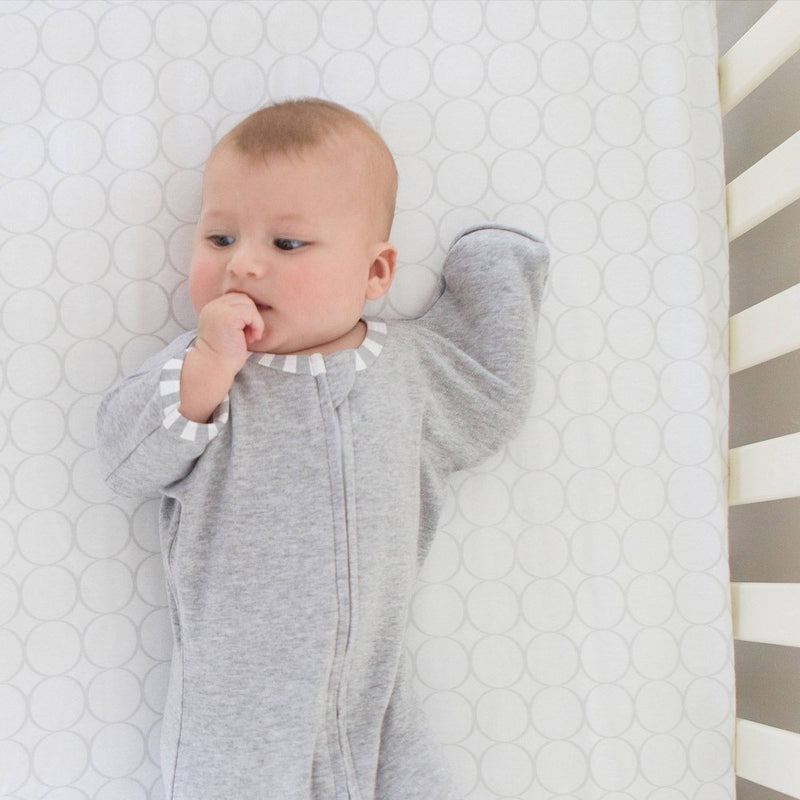 Transitional Swaddle Sack with Arms Up Half-Length Sleeves and Mitten Cuffs Wearable Blanket - Heathered Gray with Stripe Trim 0-3 Months