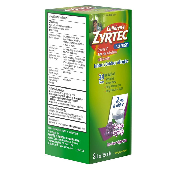 Children's Zyrtec 24 Hour Allergy Relief Syrup - Grape - Cetirizine - 8 fl oz