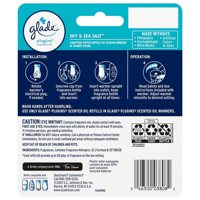 Glade PlugIns Scented Oil Air Freshener Refills - Sky & Sea Salt - 1.34 fl oz/2pk