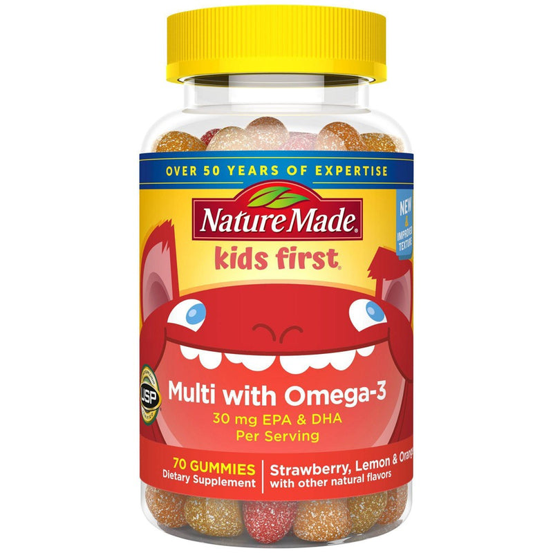 Nature Made Kids First Multivitamin + Omega 3 Gummies - Strawberry, Lemon & Orange - 70ct
