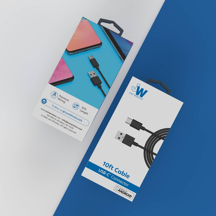 Just Wireless 10' TPU Type-C to USB-A Cable - Black