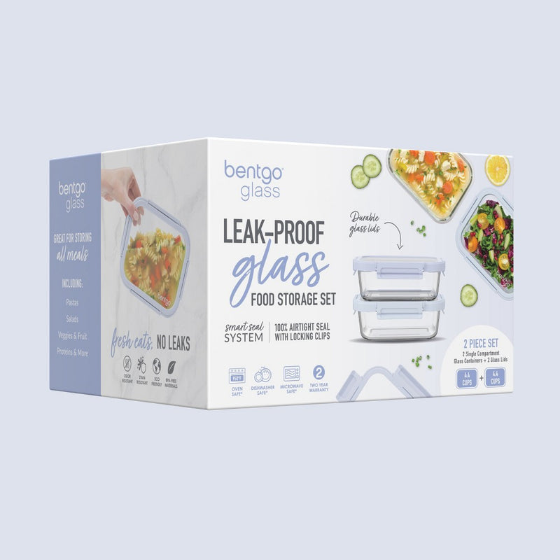 Bentgo 2pc 4.4c Glass Meal Prep Container Set Blue Quartz