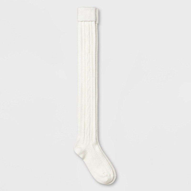 Women's Cable Super Soft Over the Knee Boot Socks with Cuff - Universal Thread Ivory 4-10