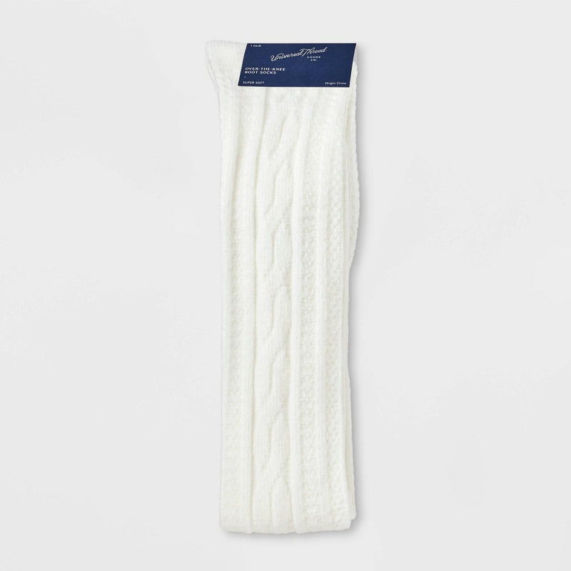 Women's Cable Super Soft Over the Knee Boot Socks with Cuff - Universal Thread Ivory 4-10