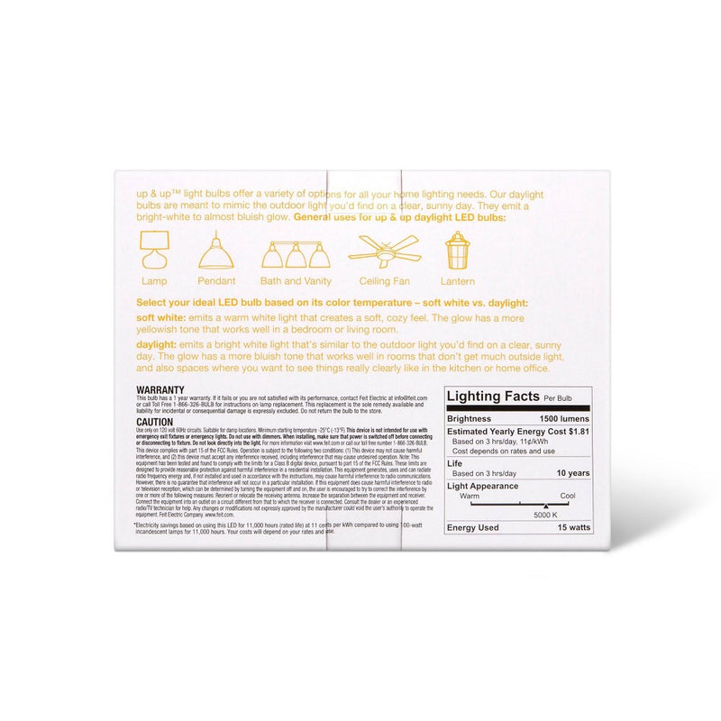 LED 100W 3pk Daylight CA Light Bulbs - up & up