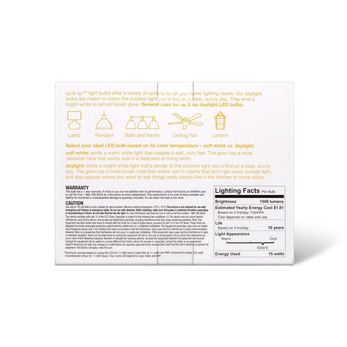LED 100W 3pk Daylight CA Light Bulbs - up & up