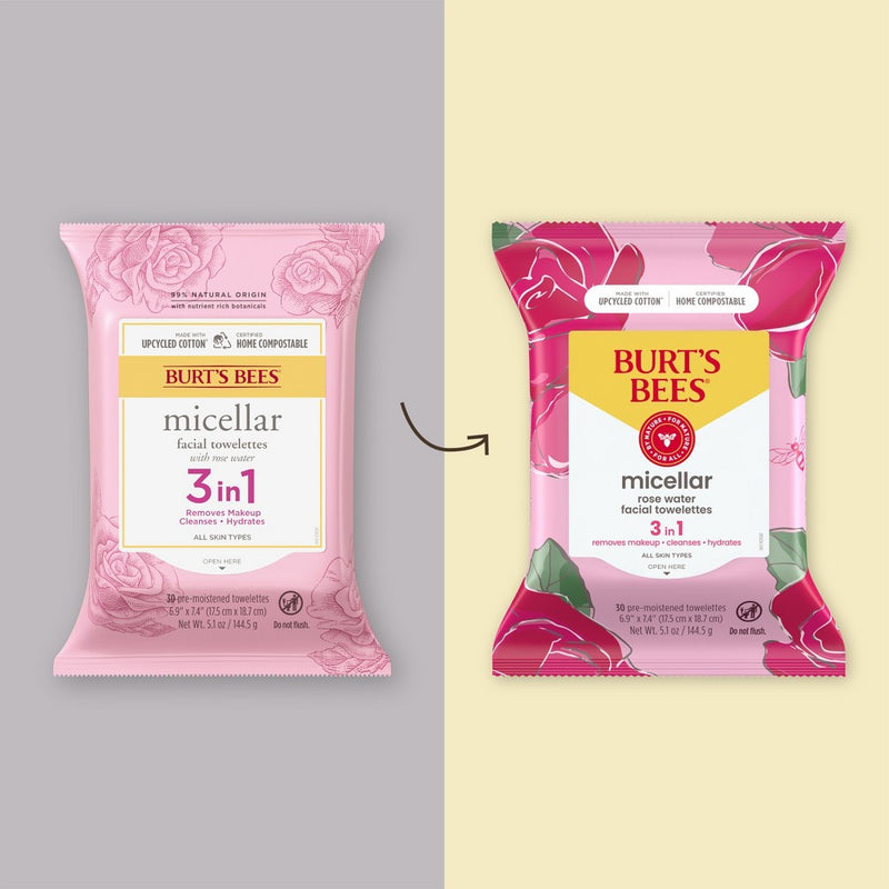 Burt's Bees Facial Cleansing Towelettes Micellar Rose Makeup Removing - Unscented - 30ct