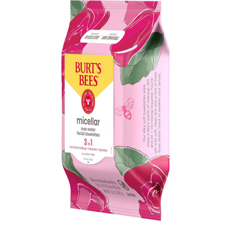 Burt's Bees Facial Cleansing Towelettes Micellar Rose Makeup Removing - Unscented - 30ct