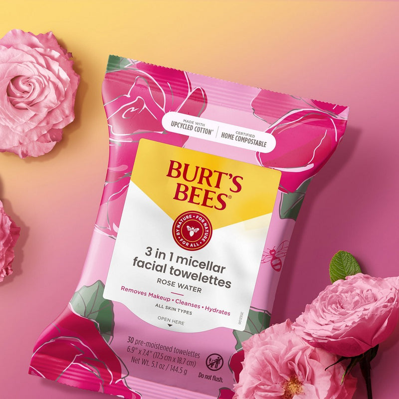 Burt's Bees Facial Cleansing Towelettes Micellar Rose Makeup Removing - Unscented - 30ct