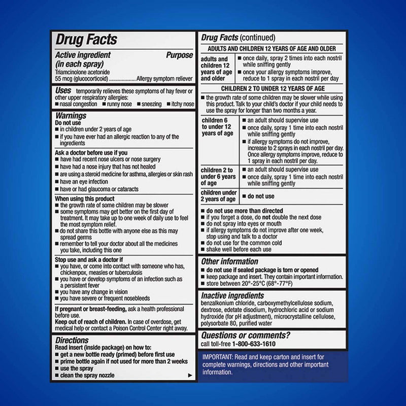 Nasacort Allergy Relief Spray - Triamcinolone Acetonide - 1.14 fl oz