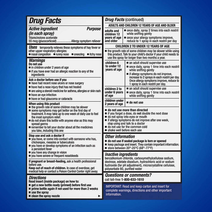 Nasacort Allergy Relief Spray - Triamcinolone Acetonide - 1.14 fl oz