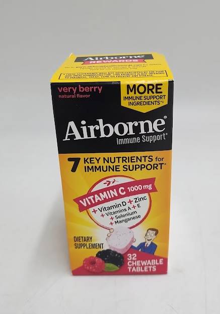Airborne Immune Chewable Tablets with Vitamin C & Zinc - Berry - 32ct EXP 10/26