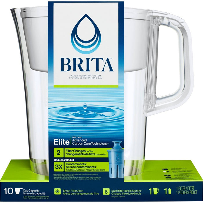 Brita Water Filter 10-Cup Tahoe Water Pitcher Dispenser with Elite Water Filter - White