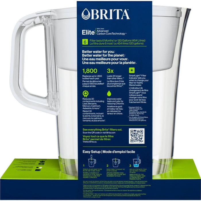 Brita Water Filter 10-Cup Tahoe Water Pitcher Dispenser with Elite Water Filter - White