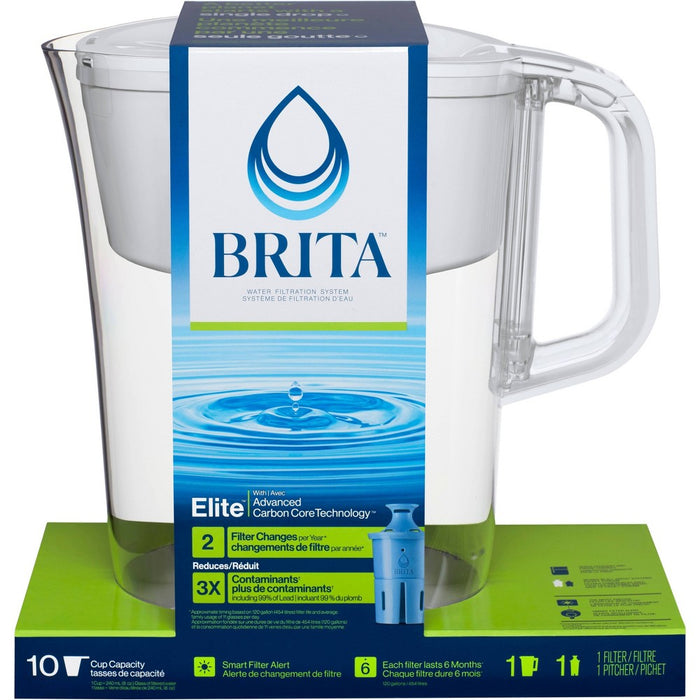 Brita Water Filter 10-Cup Tahoe Water Pitcher Dispenser with Elite Water Filter - White