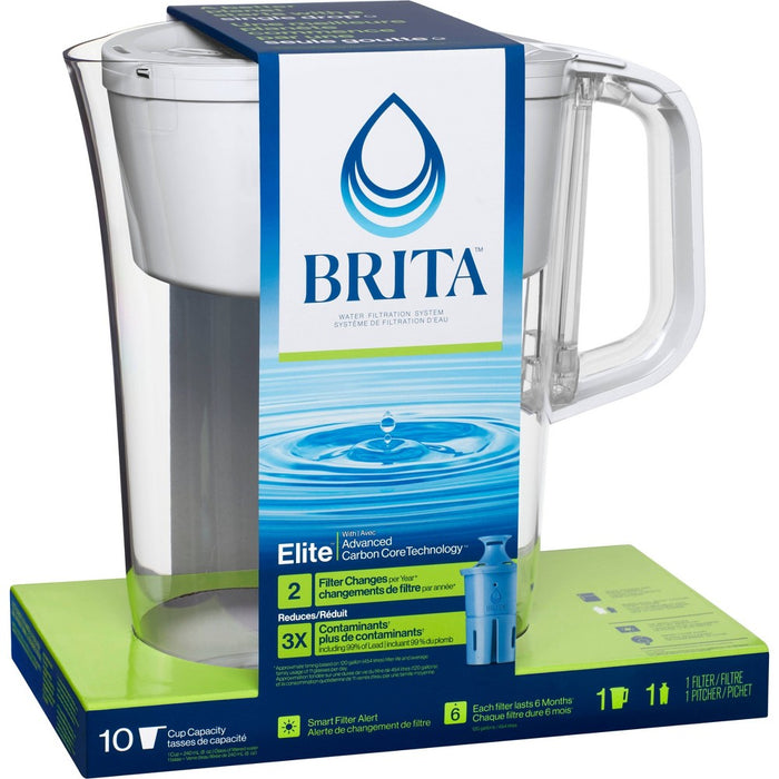 Brita Water Filter 10-Cup Tahoe Water Pitcher Dispenser with Elite Water Filter - White