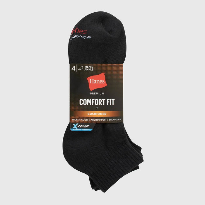 Hanes Premium Men's Comfort Fit Ankle Socks 4pk - Black 6-12