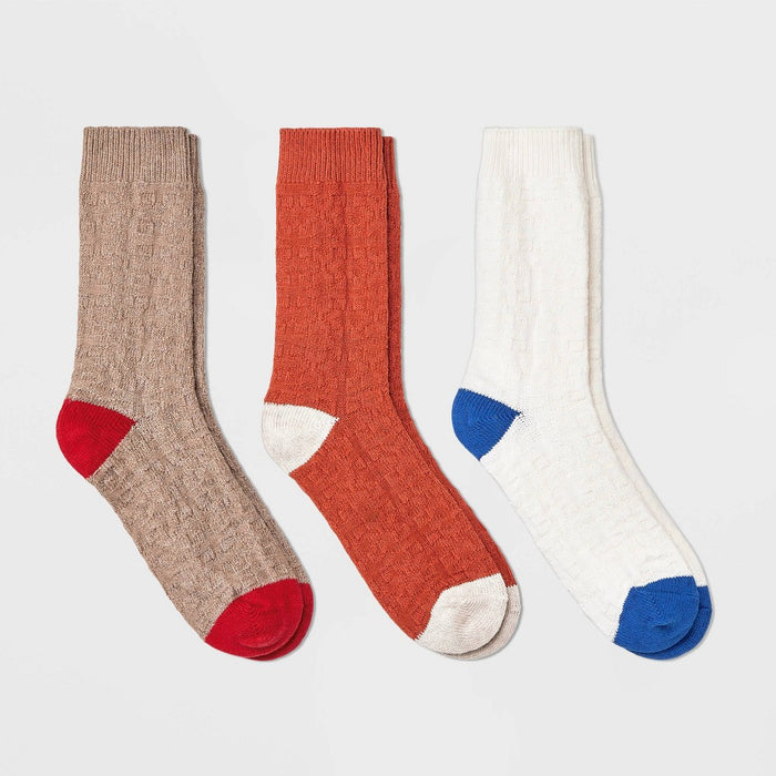 Men's Heel Toe Patch Crew Socks 3pk - Goodfellow & Co Tan/Orange/Cream 6-12