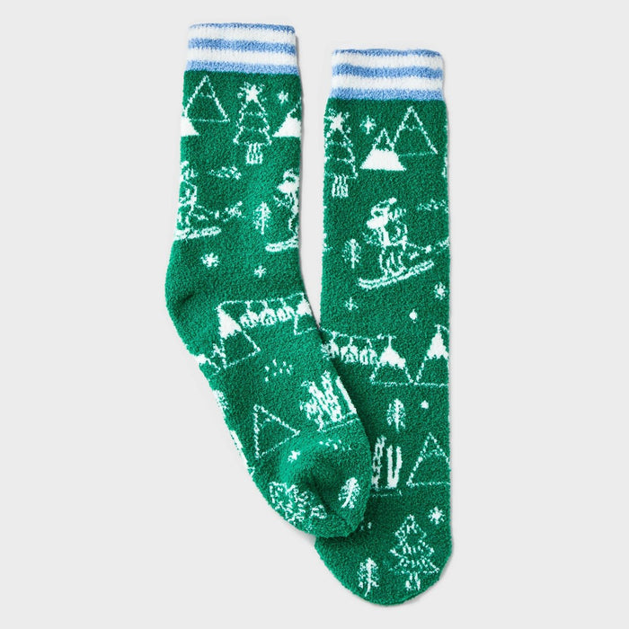 Men's Santa Ski Scene Cozy Crew Socks with Gift Card Holder - Wondershop Green/White 6-12