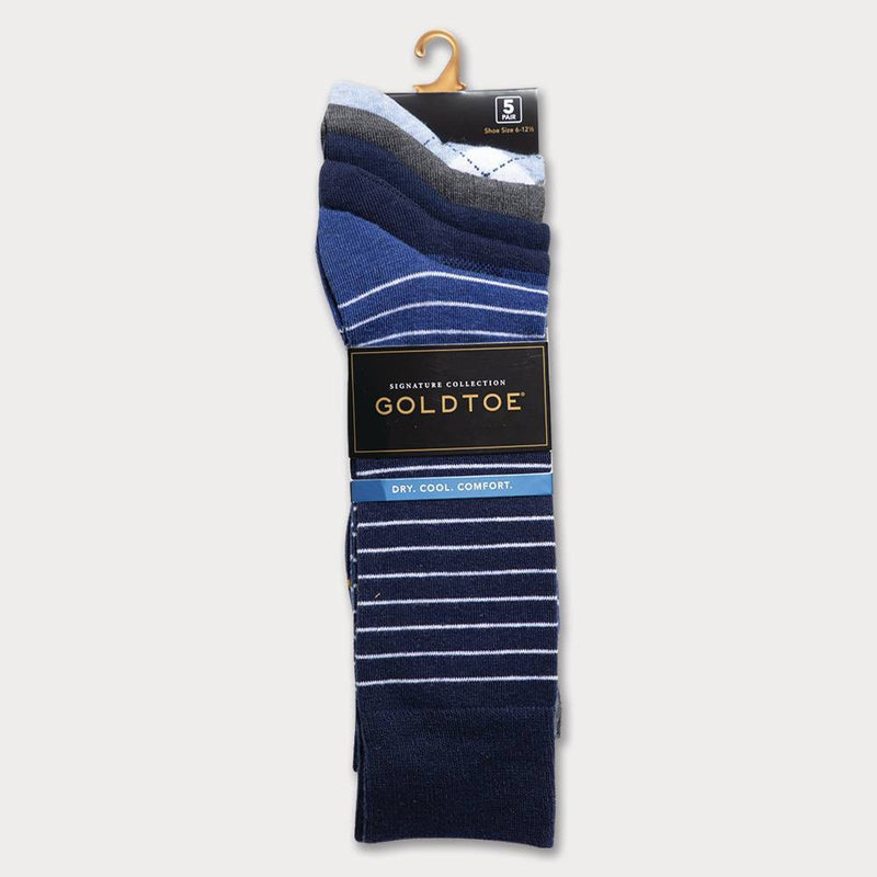 Signature Gold by GOLDTOE Men's Colorblock Crew Socks 5pk - Navy