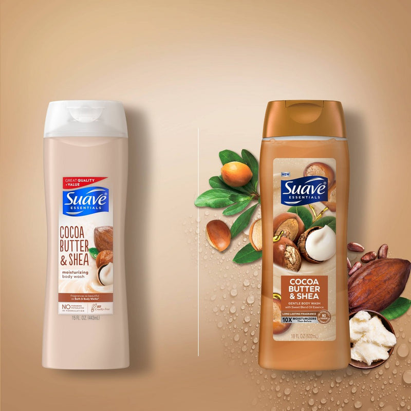 Suave Essentials Cocoa Butter & Shea Creamy Body Wash Soap for All Skin Types - 18 fl oz