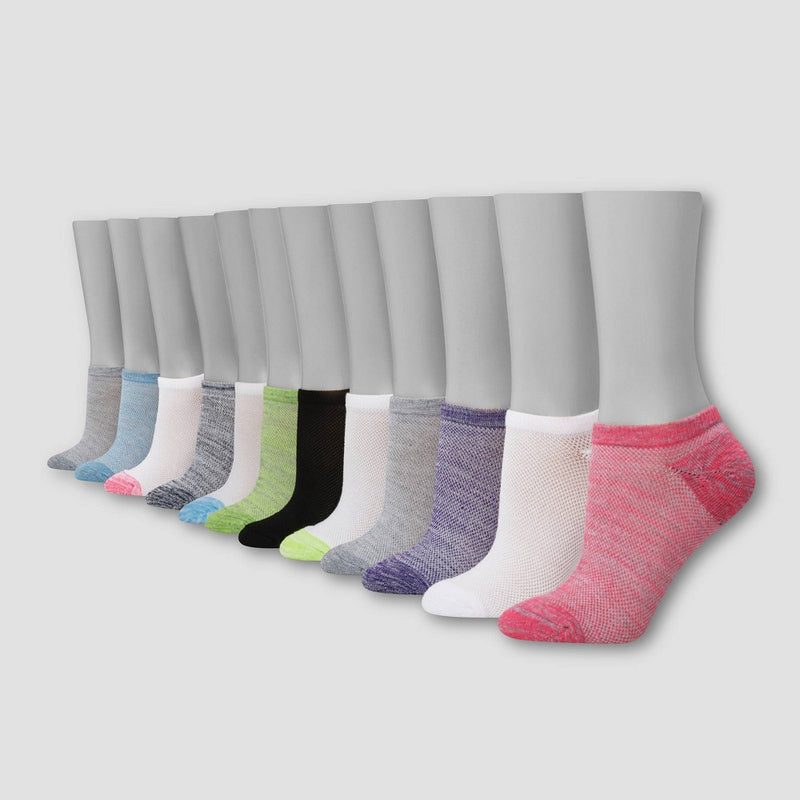 Hanes Girls' 11 + 1 Bonus Pack Super No Show Athletic Socks - Colors May Vary M