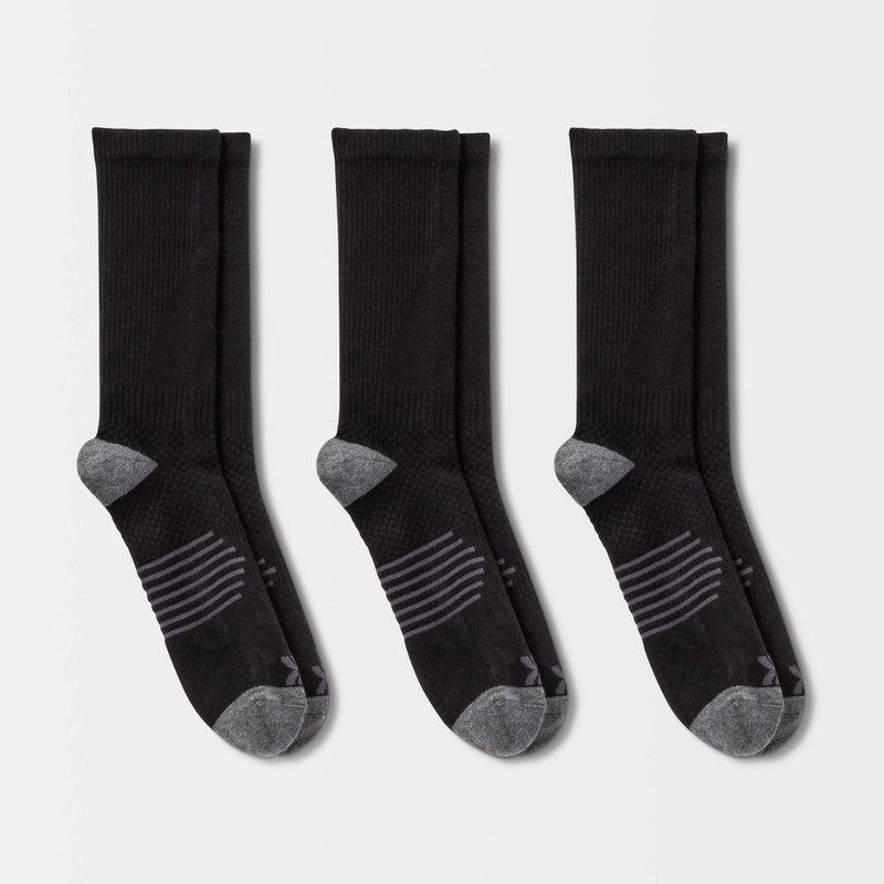 Men's Striped Arch Crew Socks 3pk - All in Motion Black 6-12