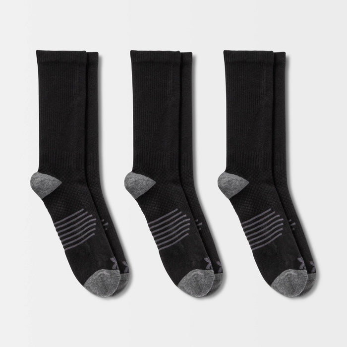 Men's Striped Arch Crew Socks 3pk - All in Motion Black 6-12