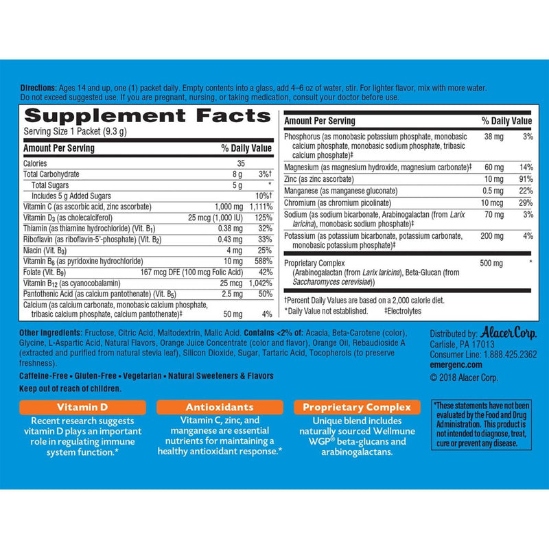 Emergen-C Immune+ Powder Drink Mix with Vitamin C - Super Orange - 30ct