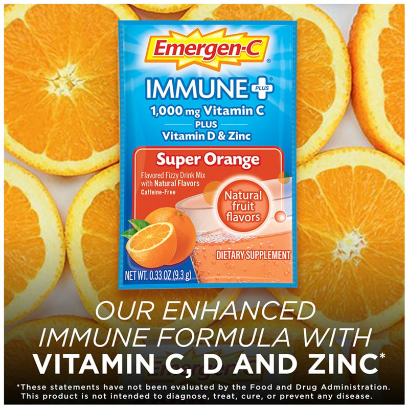 Emergen-C Immune+ Powder Drink Mix with Vitamin C - Super Orange - 30ct