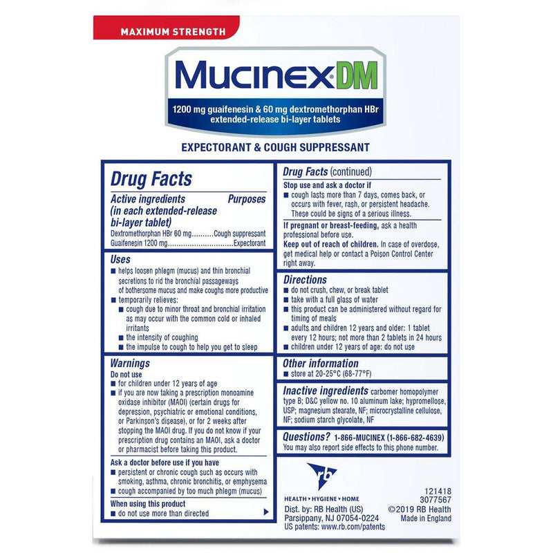 Mucinex DM Max Strength 12 Hour Cough Medicine - Tablets - 14ct