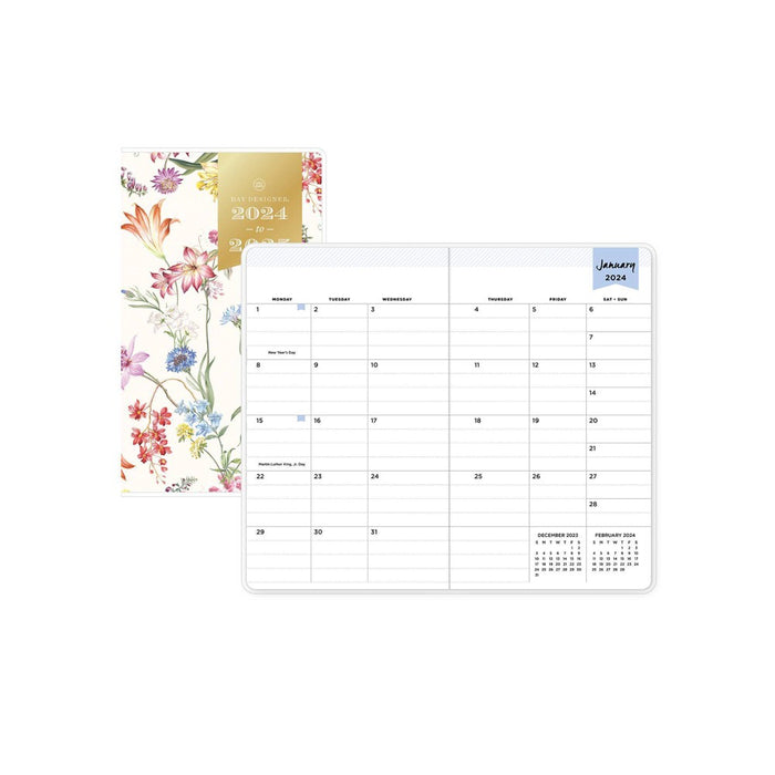Day Designer 2024 Planner 3.625"x6.125" Monthly Clear Cover Wild Blooms White